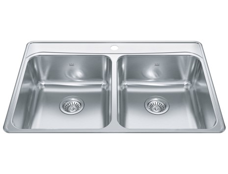 Product FCDLA3322-8-1CBN: Franke 33 x 22 x 8 Double Bowl  Top Mount SS Kitchen Sink, 