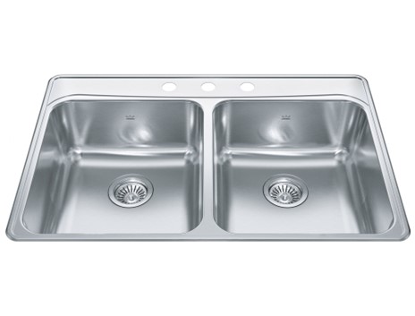 Product FCDLA3322-8-3CBN: Franke 33 x 22 x 8 Double Bowl  Top Mount SS Kitchen Sink, 